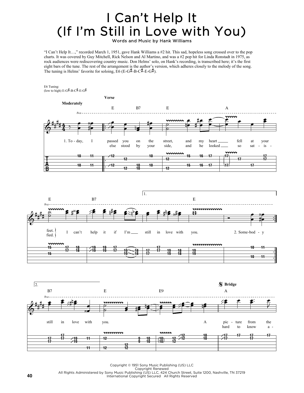 Hank Williams I Can't Help It (If I'm Still In Love With You) (arr. Fred Sokolow) sheet music notes and chords arranged for Guitar Tab