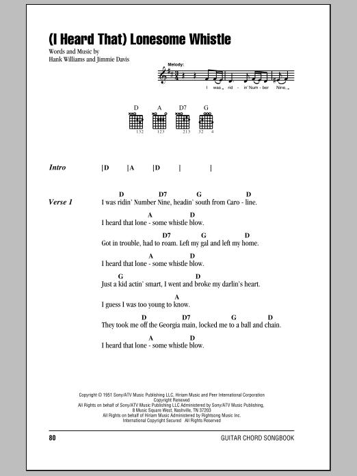 Hank Williams (I Heard That) Lonesome Whistle sheet music notes and chords arranged for Guitar Chords/Lyrics
