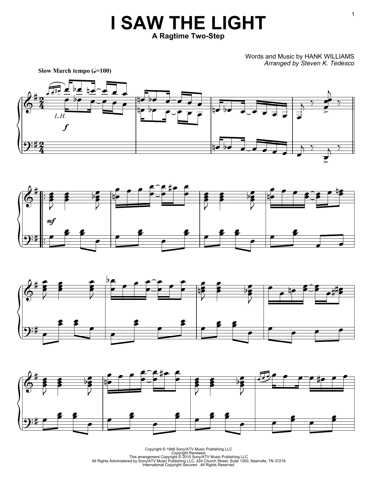 Steven K. Tedesco I Saw The Light [Ragtime version] sheet music notes and chords arranged for Piano Solo