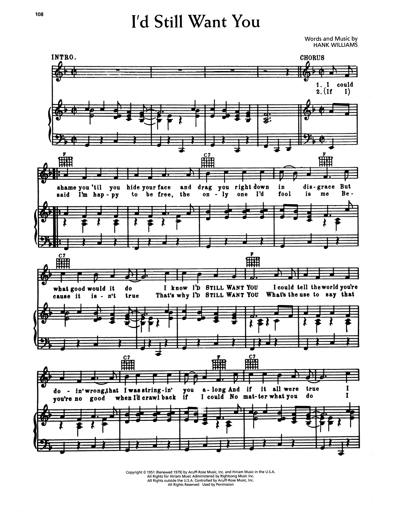 Hank Williams I'd Still Want You sheet music notes and chords arranged for Piano, Vocal & Guitar Chords (Right-Hand Melody)