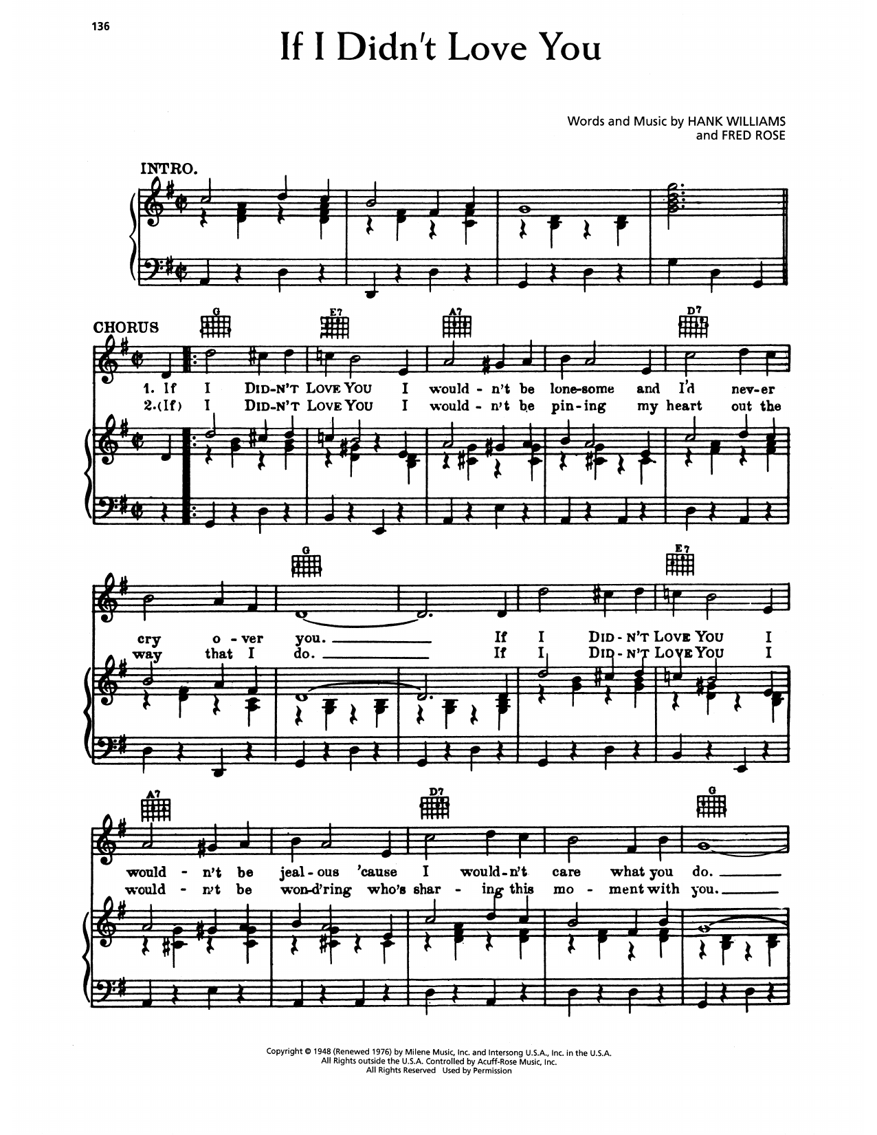 Hank Williams If I Didn't Love You sheet music notes and chords arranged for Piano, Vocal & Guitar Chords (Right-Hand Melody)