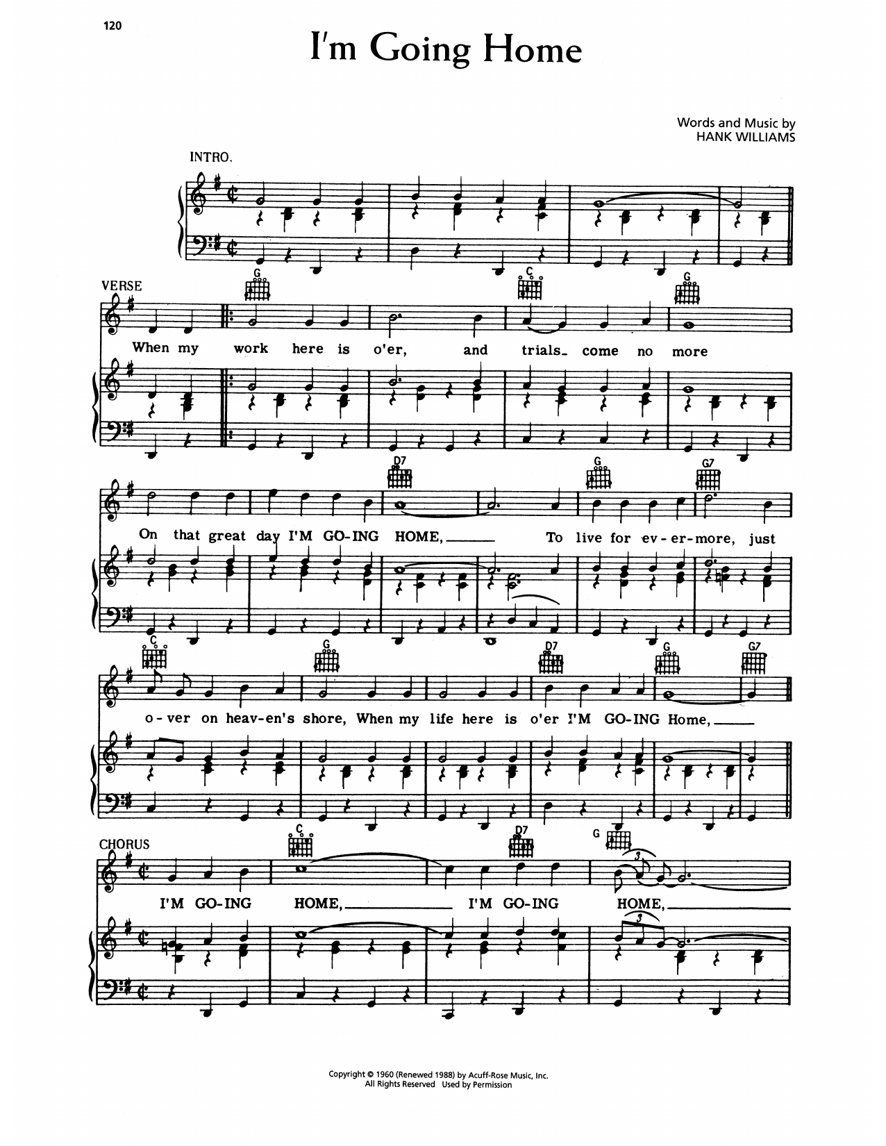 Hank Williams I'm Going Home sheet music notes and chords arranged for Piano, Vocal & Guitar Chords (Right-Hand Melody)
