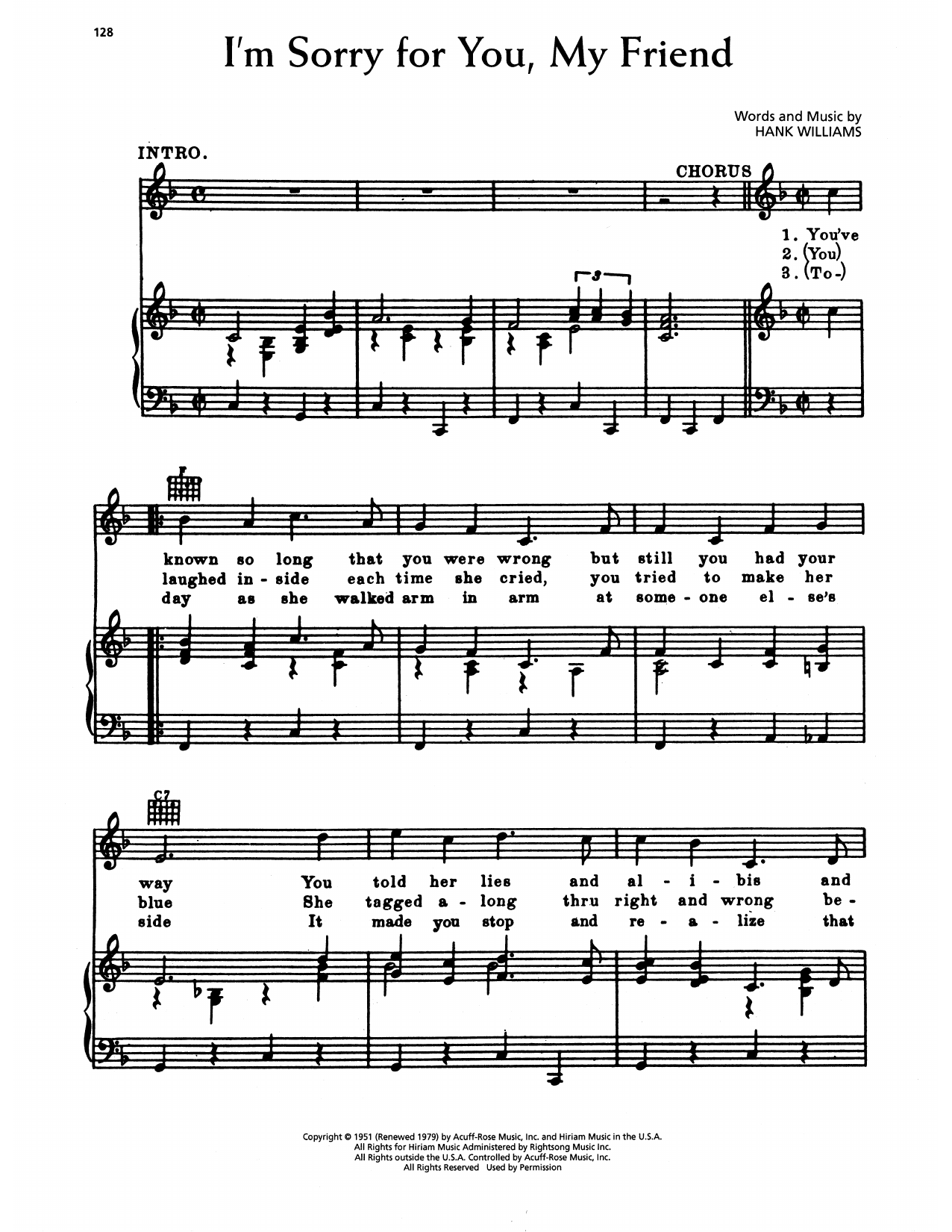Hank Williams I'm Sorry For You My Friend sheet music notes and chords arranged for Piano, Vocal & Guitar Chords (Right-Hand Melody)