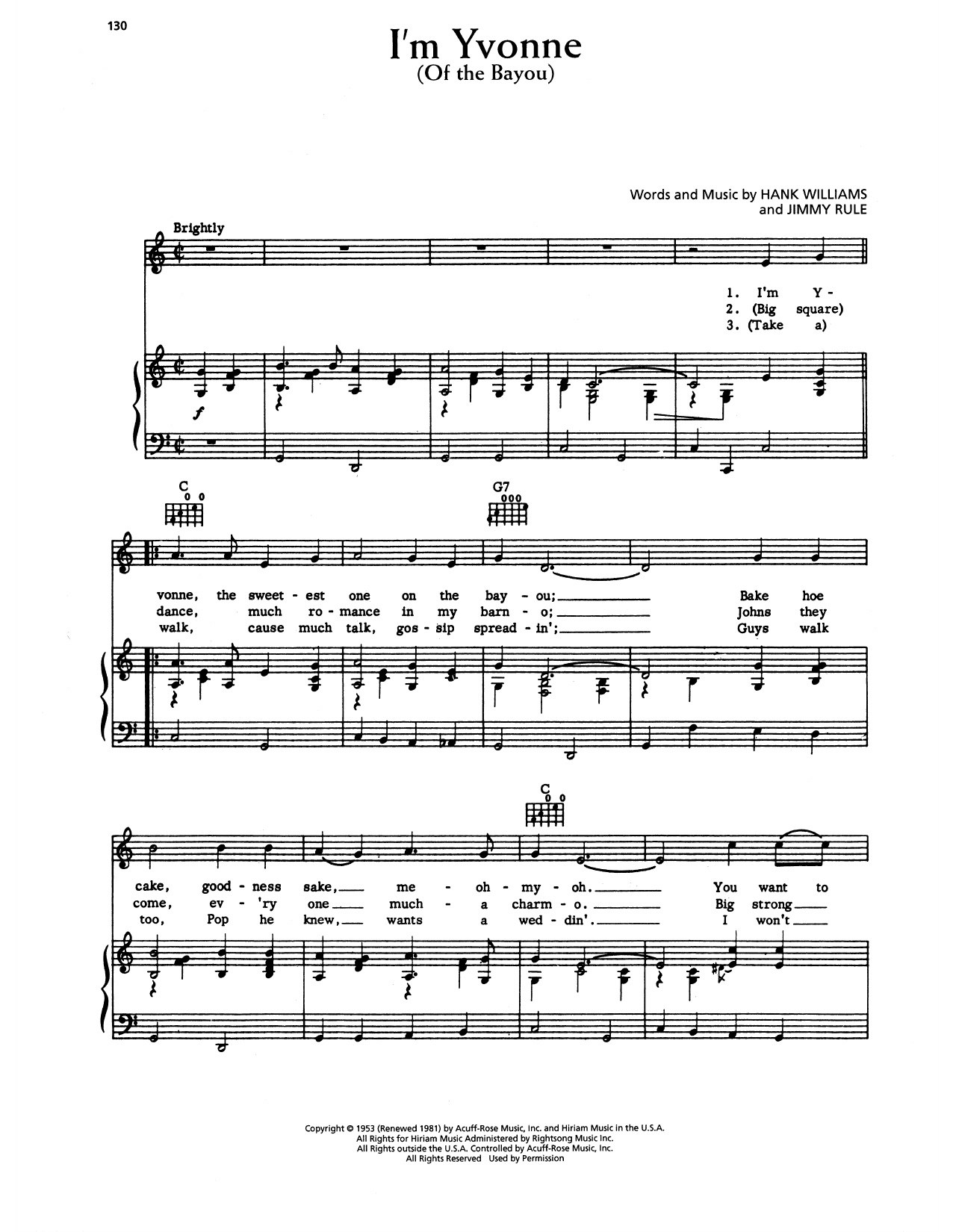 Hank Williams I'm Yvonne (Of The Bayou) sheet music notes and chords arranged for Piano, Vocal & Guitar Chords (Right-Hand Melody)