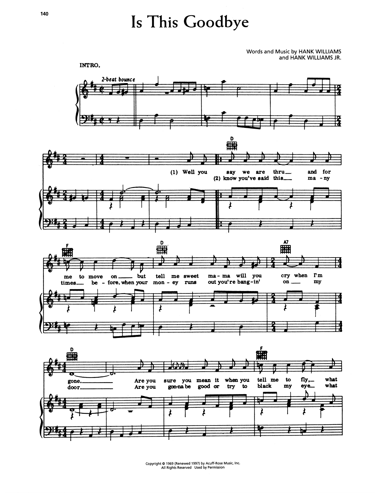 Hank Williams Is This Goodbye sheet music notes and chords arranged for Piano, Vocal & Guitar Chords (Right-Hand Melody)
