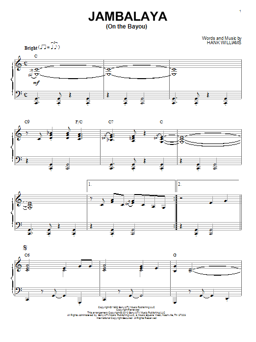 Hank Williams Jambalaya (On The Bayou) (arr. Brent Edstrom) sheet music notes and chords arranged for Piano Solo
