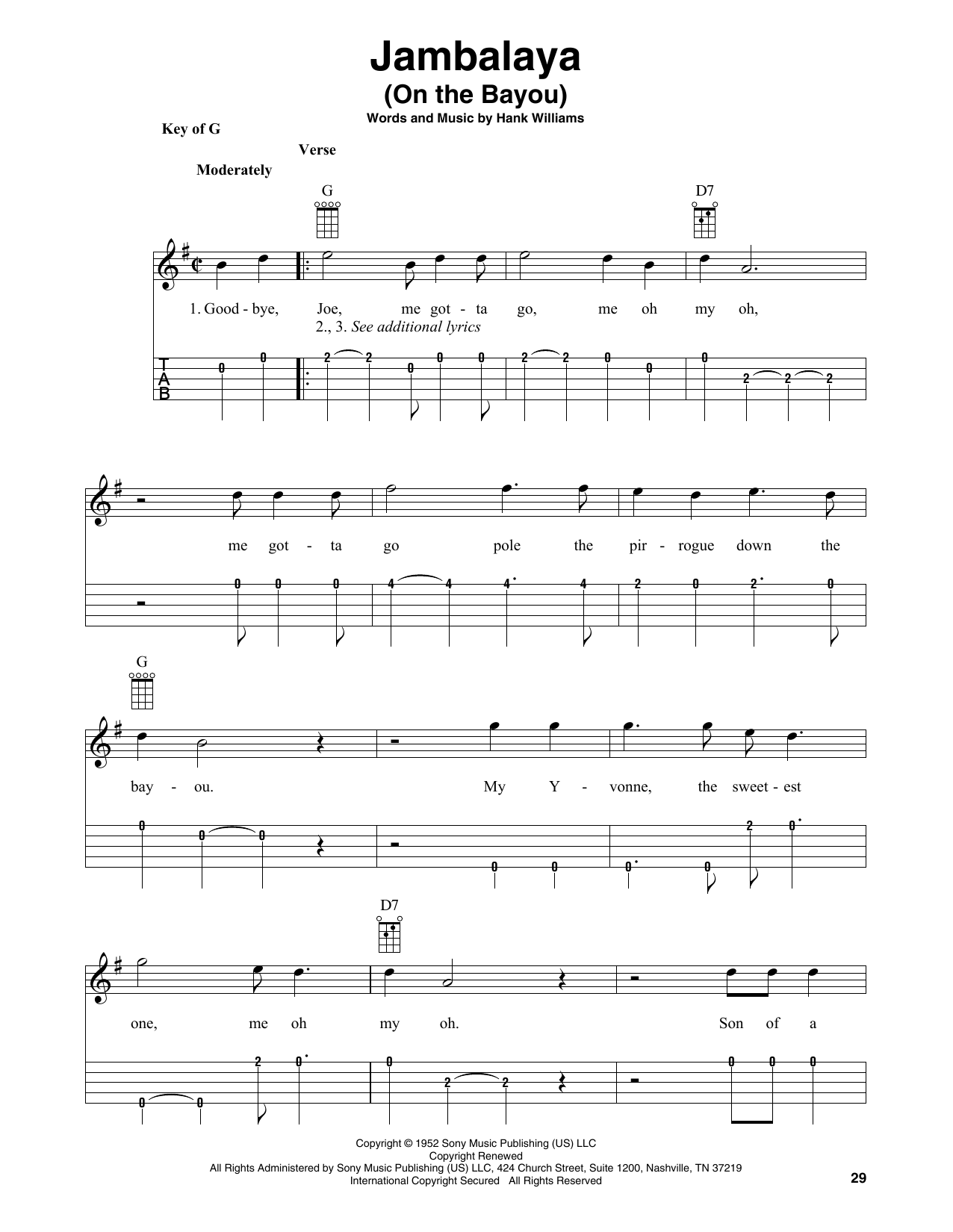 Hank Williams Jambalaya (On The Bayou) (arr. Fred Sokolow) sheet music notes and chords arranged for Banjo Tab