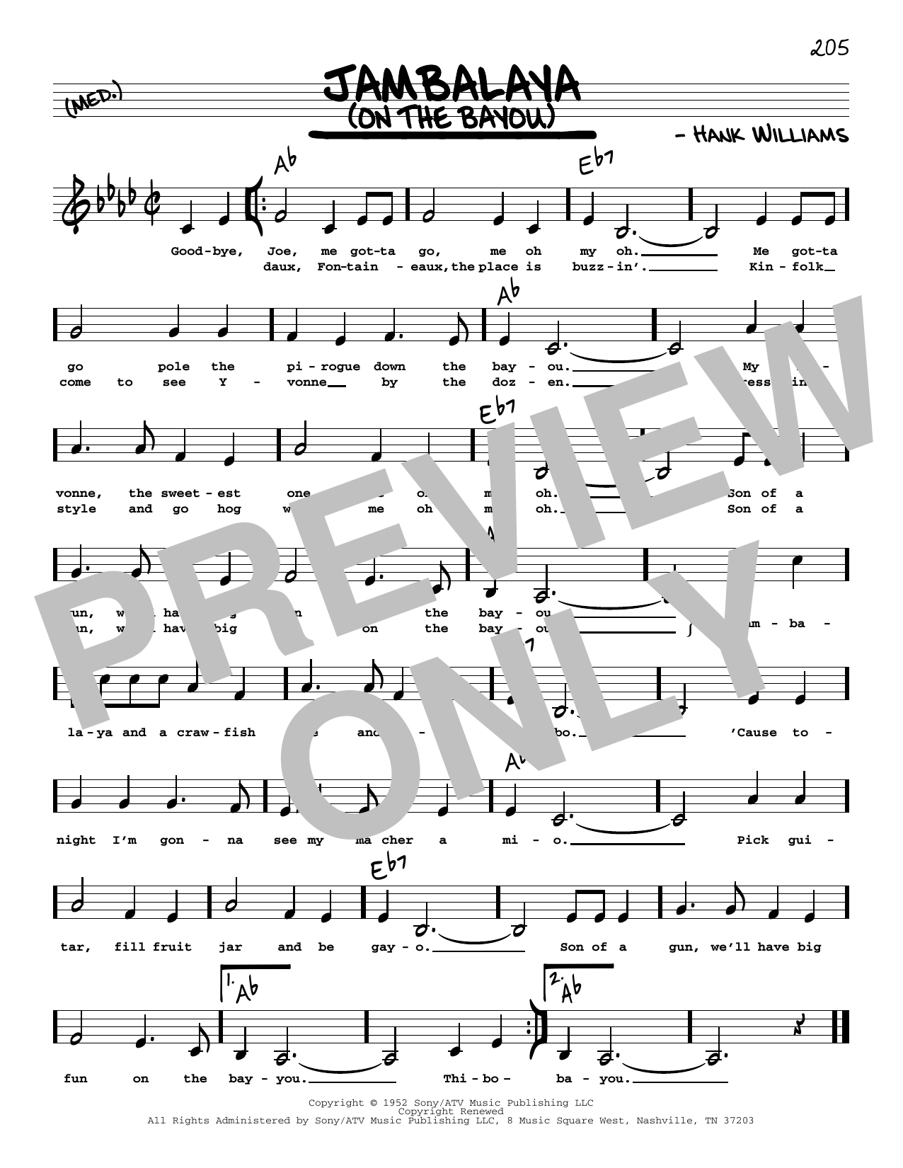 Hank Williams Jambalaya (On The Bayou) (Low Voice) sheet music notes and chords arranged for Real Book – Melody, Lyrics & Chords