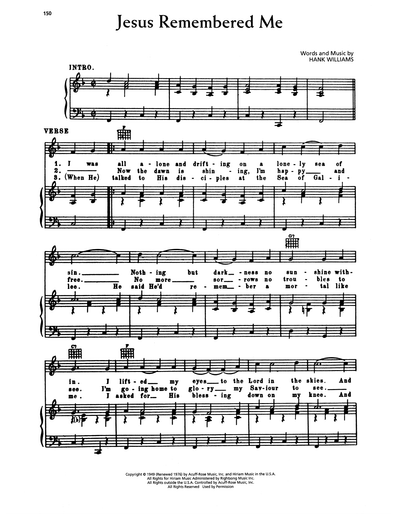 Hank Williams Jesus Remembered Me sheet music notes and chords arranged for Piano, Vocal & Guitar Chords (Right-Hand Melody)