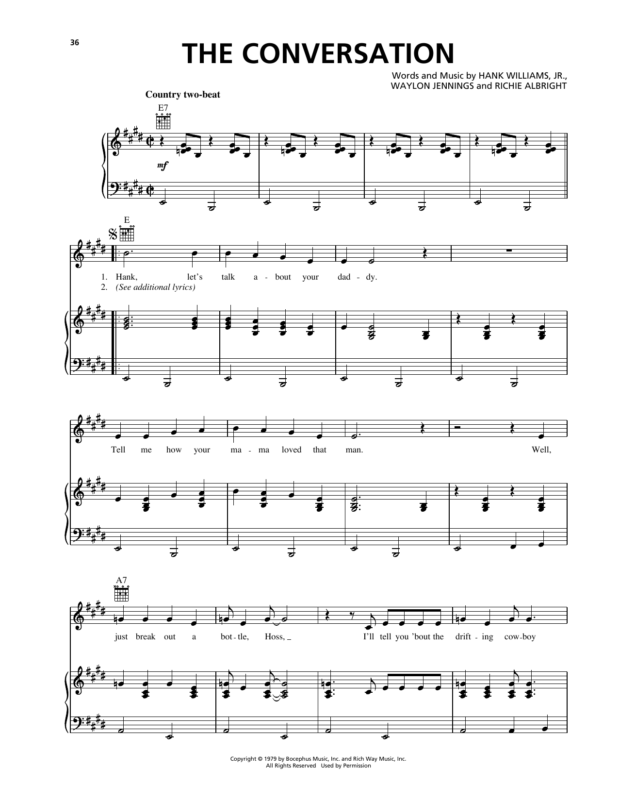 Hank Williams, Jr. & Waylon Jennings The Conversation sheet music notes and chords arranged for Piano, Vocal & Guitar Chords (Right-Hand Melody)