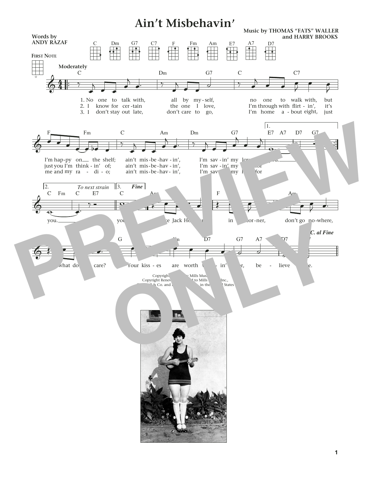 Hank Williams, Jr. Ain't Misbehavin' (from The Daily Ukulele) (arr. Liz and Jim Beloff) sheet music notes and chords arranged for Ukulele