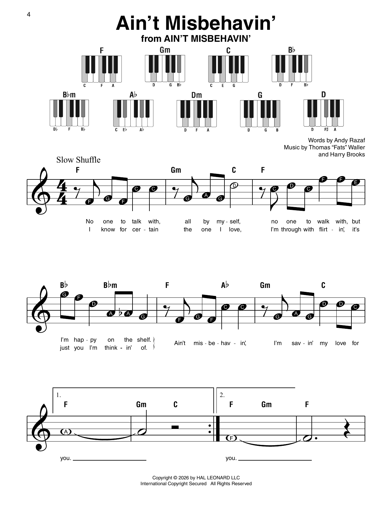 Hank Williams, Jr. Ain't Misbehavin' sheet music notes and chords arranged for Super Easy Piano