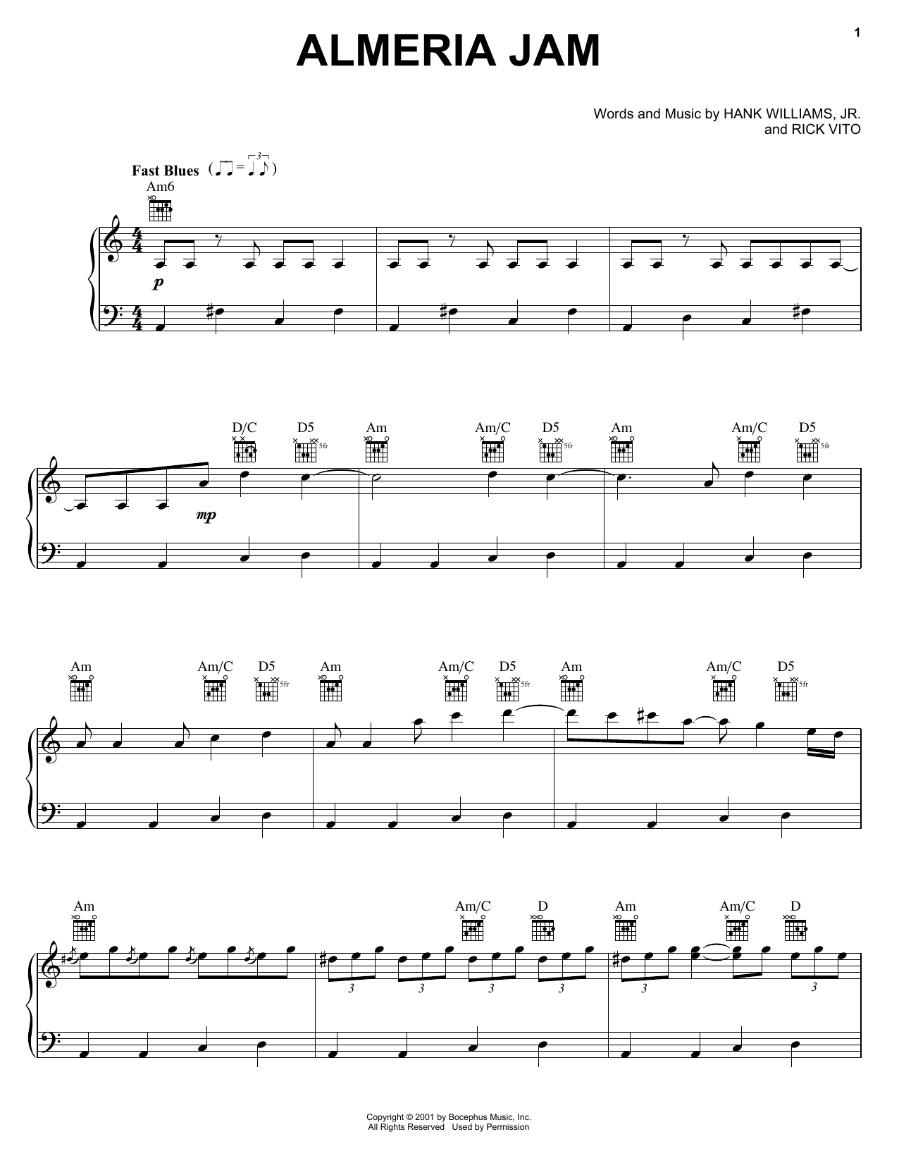 Hank Williams, Jr. Almeria Jam sheet music notes and chords arranged for Piano, Vocal & Guitar Chords (Right-Hand Melody)