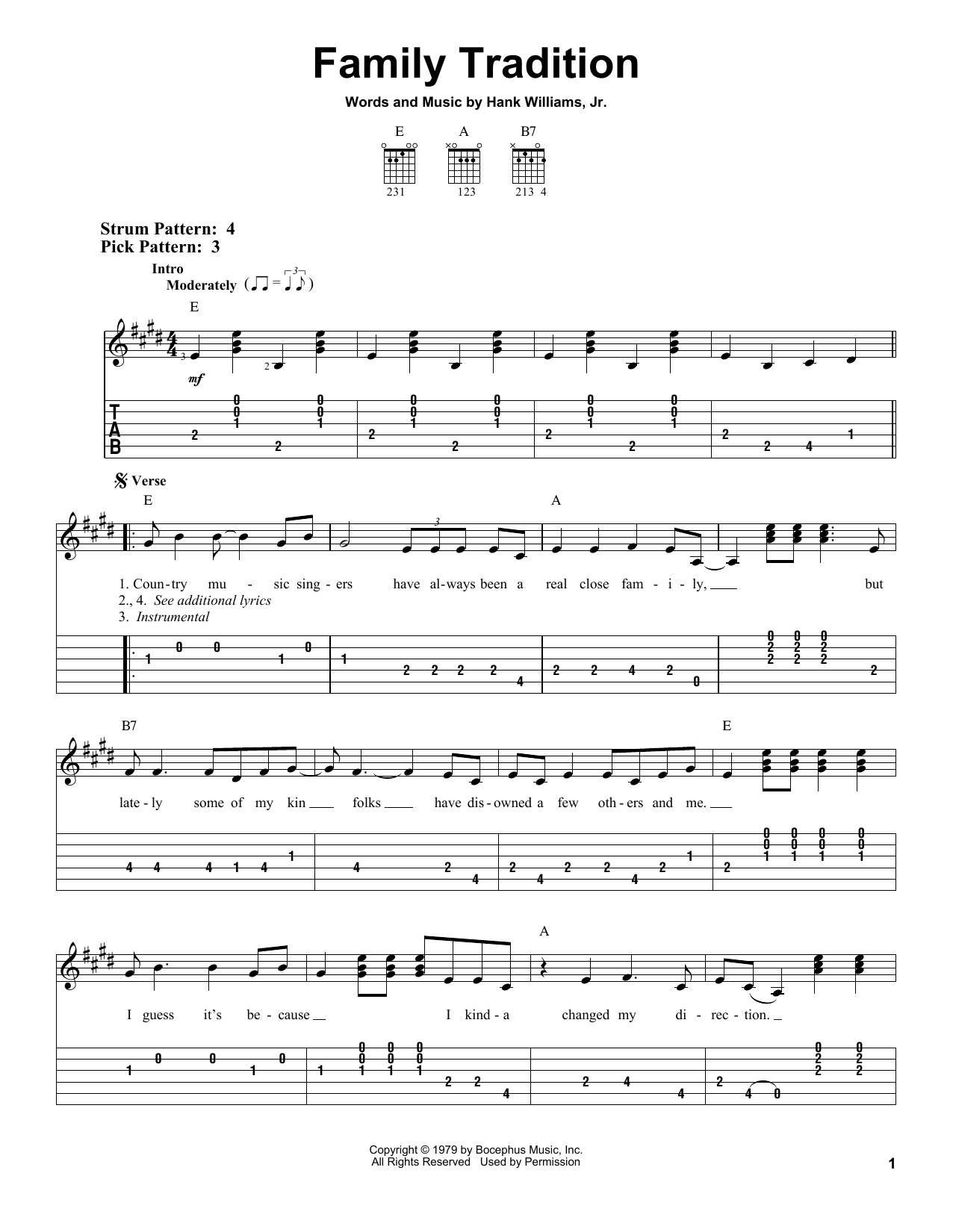 Hank Williams, Jr. Family Tradition sheet music notes and chords arranged for Easy Guitar