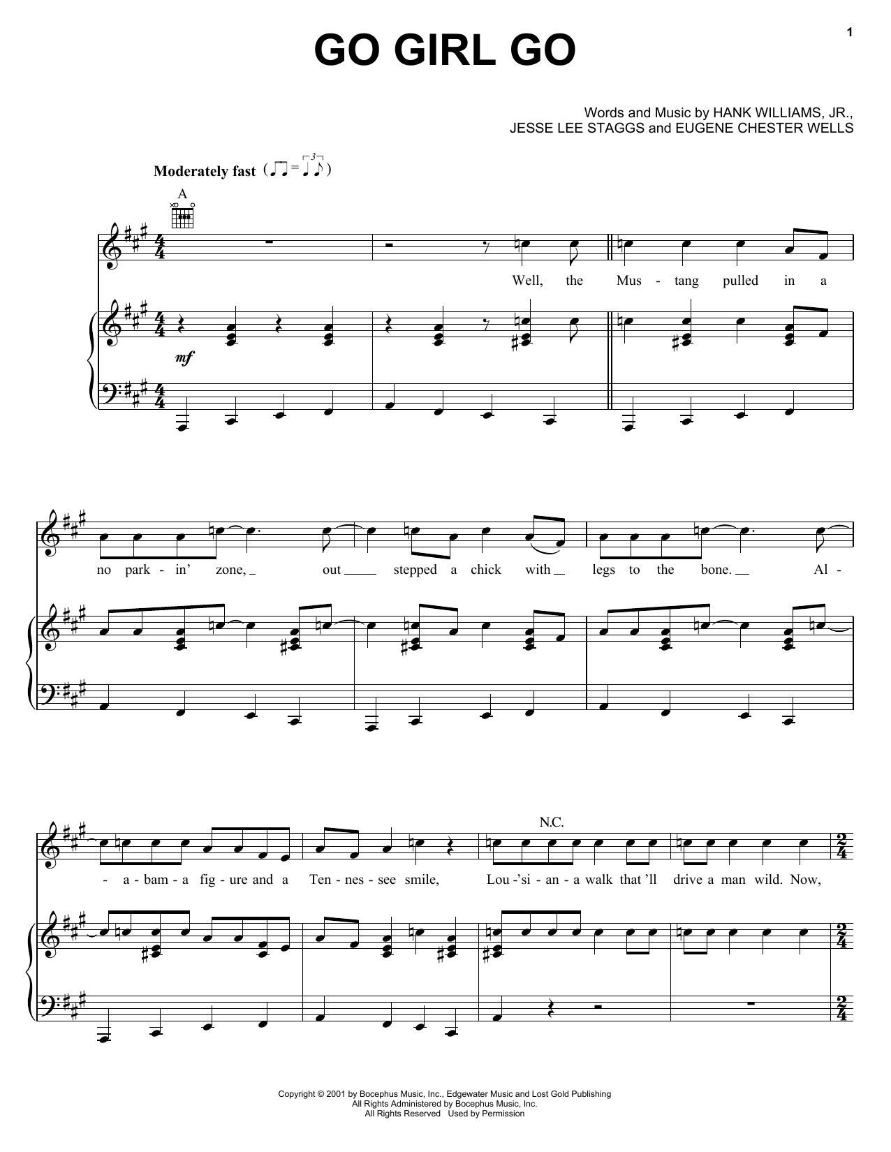 Hank Williams, Jr. Go Girl Go sheet music notes and chords arranged for Piano, Vocal & Guitar Chords (Right-Hand Melody)