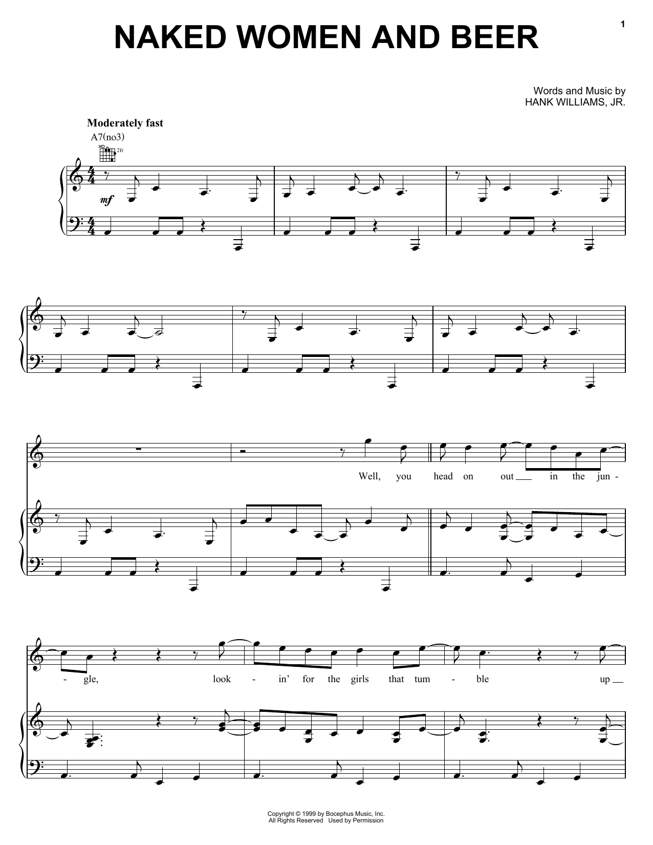 Hank Williams, Jr. Naked Women And Beer sheet music notes and chords arranged for Piano, Vocal & Guitar Chords (Right-Hand Melody)