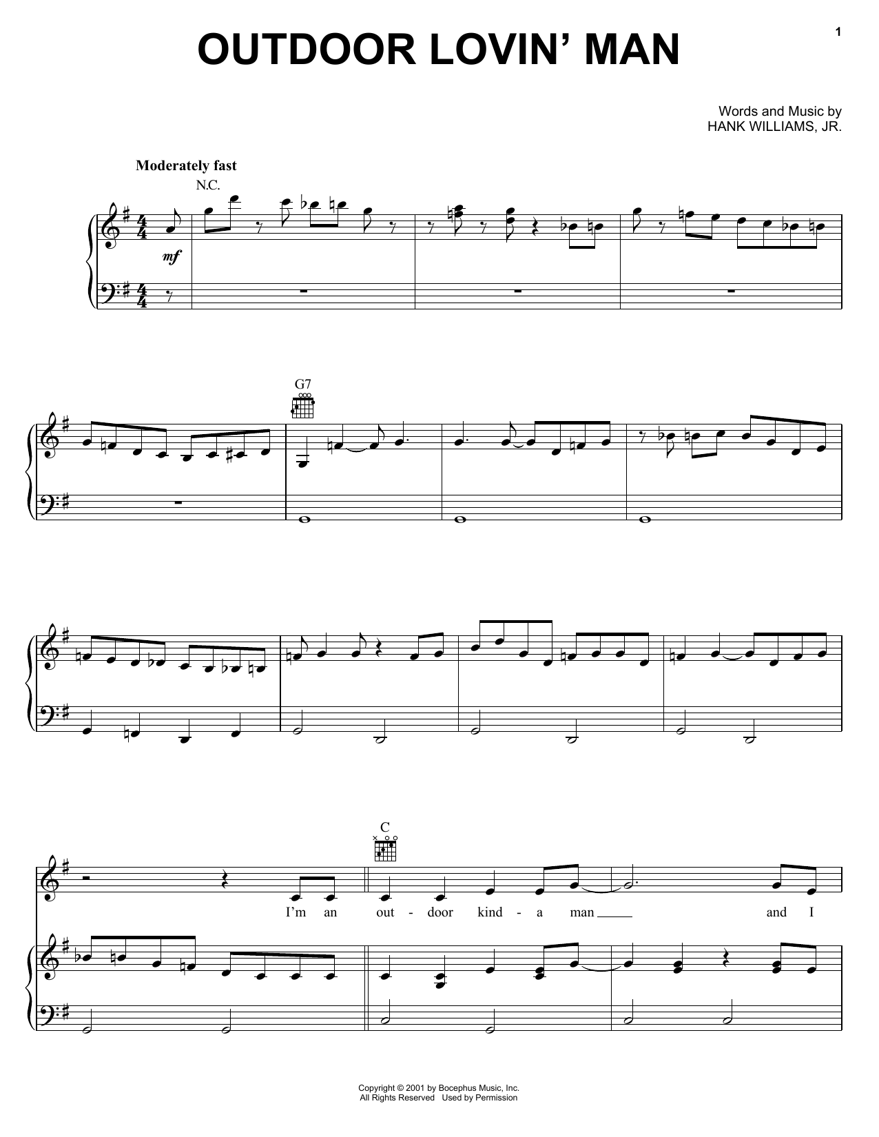 Hank Williams, Jr. Outdoor Lovin' Man sheet music notes and chords arranged for Piano, Vocal & Guitar Chords (Right-Hand Melody)