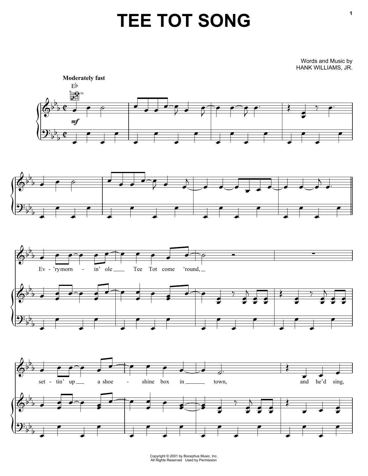 Hank Williams, Jr. Tee Tot Song sheet music notes and chords arranged for Piano, Vocal & Guitar Chords (Right-Hand Melody)