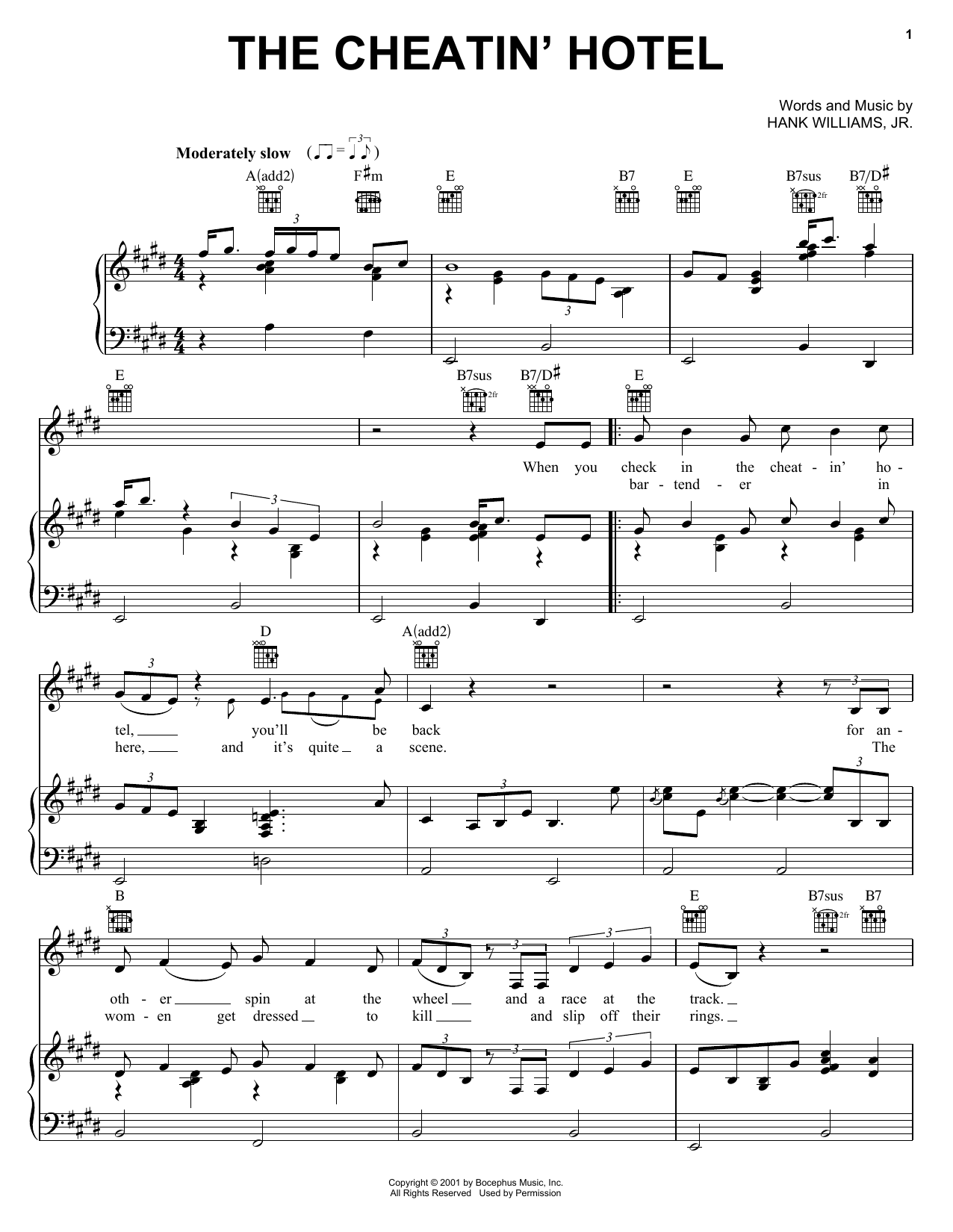 Hank Williams, Jr. The Cheatin' Hotel sheet music notes and chords arranged for Piano, Vocal & Guitar Chords (Right-Hand Melody)