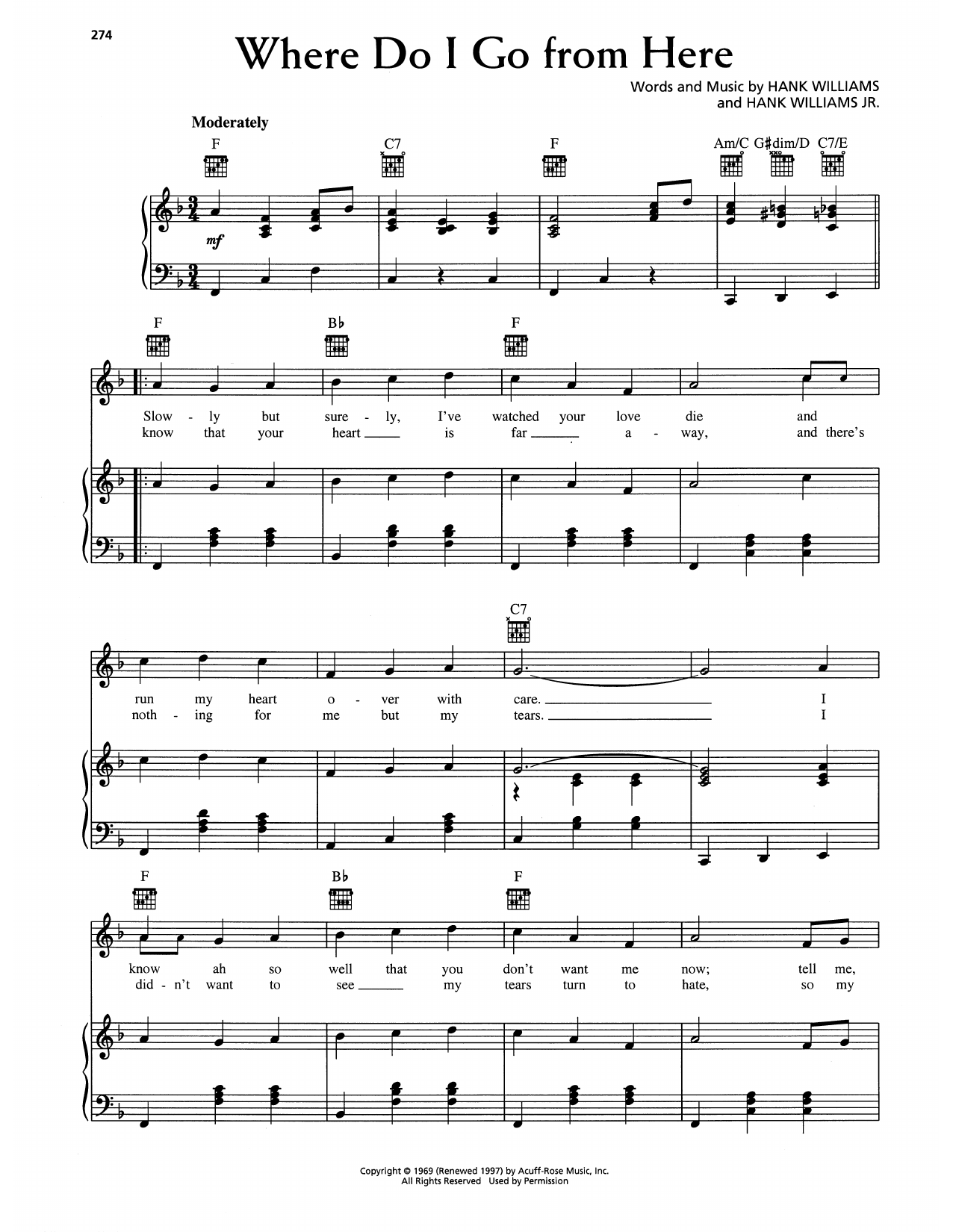 Hank Williams Jr. Where Do I Go From Here sheet music notes and chords arranged for Piano, Vocal & Guitar Chords (Right-Hand Melody)