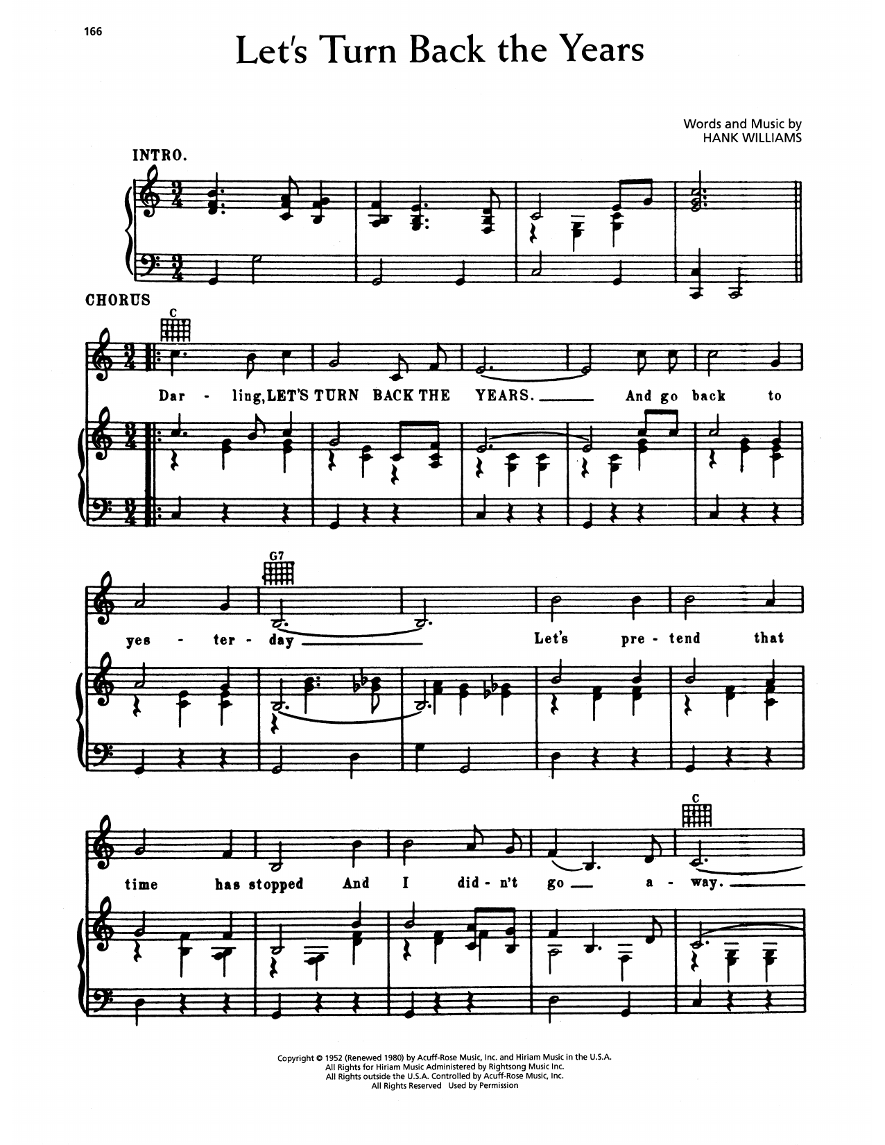 Hank Williams Let's Turn Back The Years sheet music notes and chords arranged for Piano, Vocal & Guitar Chords (Right-Hand Melody)