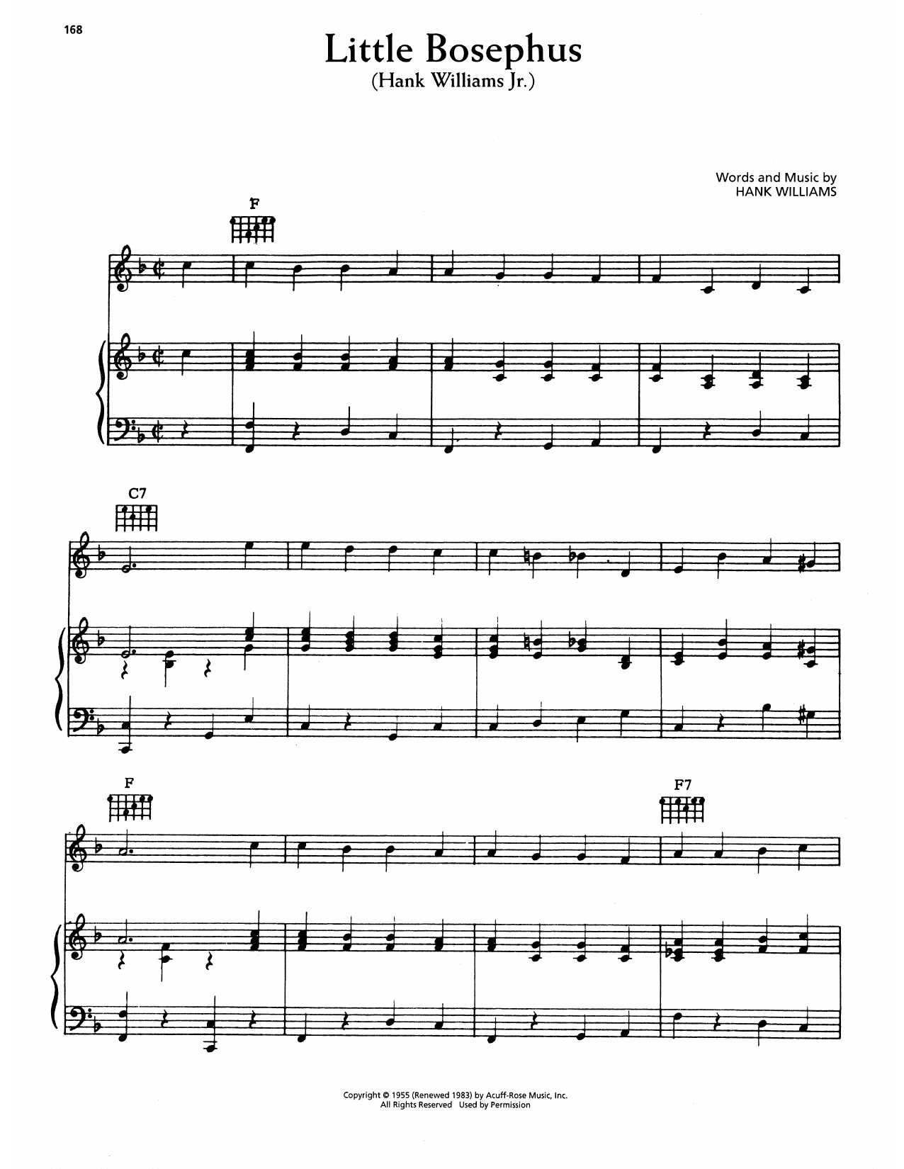 Hank Williams Little Bosephus sheet music notes and chords arranged for Piano, Vocal & Guitar Chords (Right-Hand Melody)