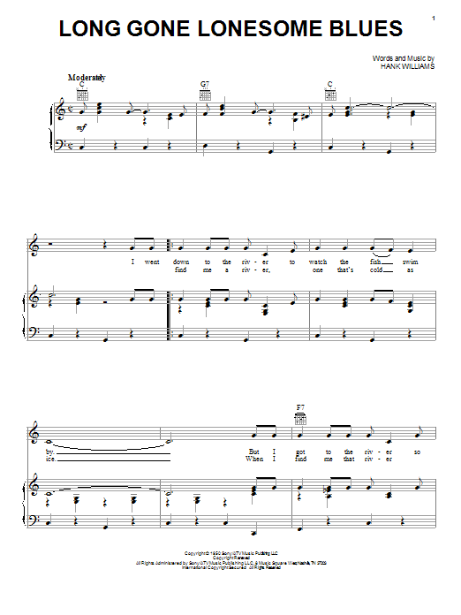 Hank Williams Long Gone Lonesome Blues sheet music notes and chords arranged for Piano, Vocal & Guitar Chords (Right-Hand Melody)