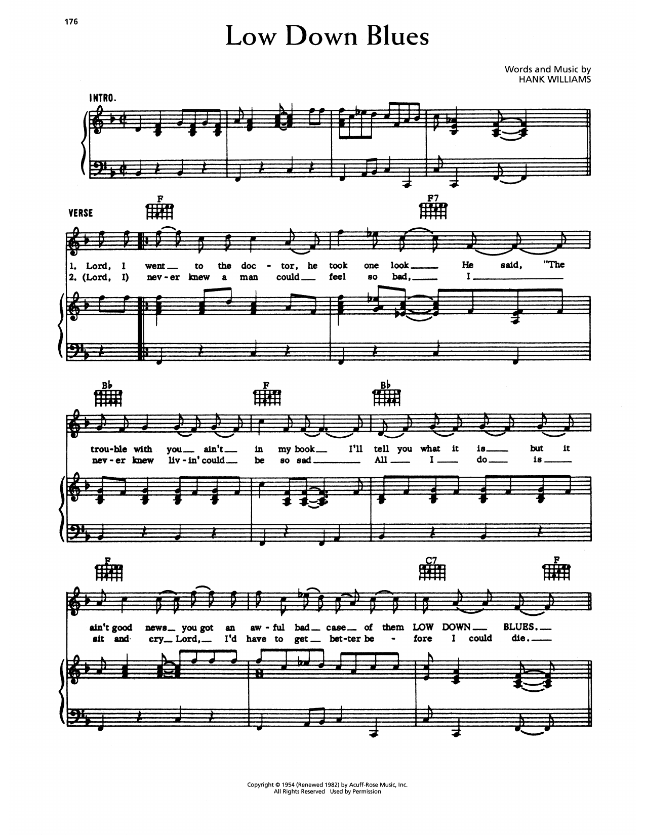 Hank Williams Low Down Blues sheet music notes and chords arranged for Piano, Vocal & Guitar Chords (Right-Hand Melody)