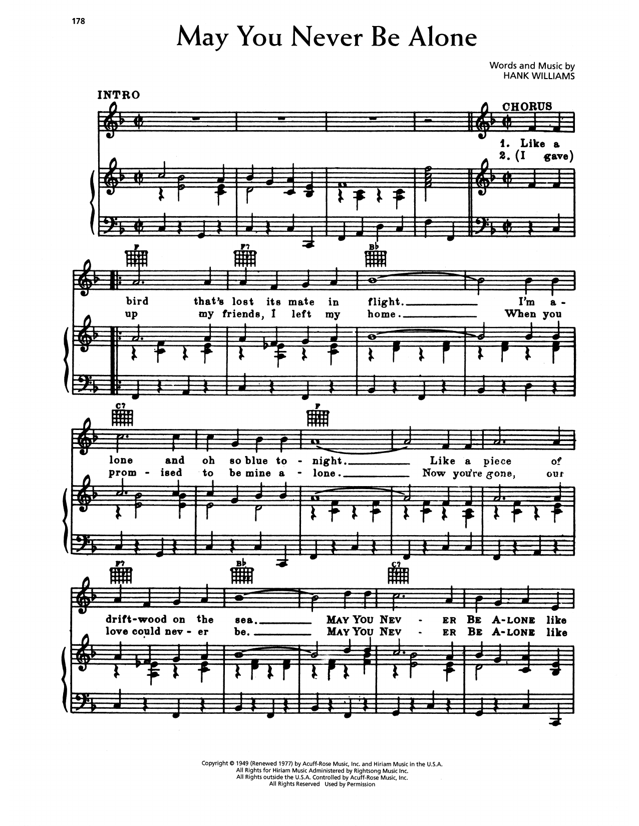 Hank Williams May You Never Be Alone sheet music notes and chords arranged for Piano, Vocal & Guitar Chords (Right-Hand Melody)