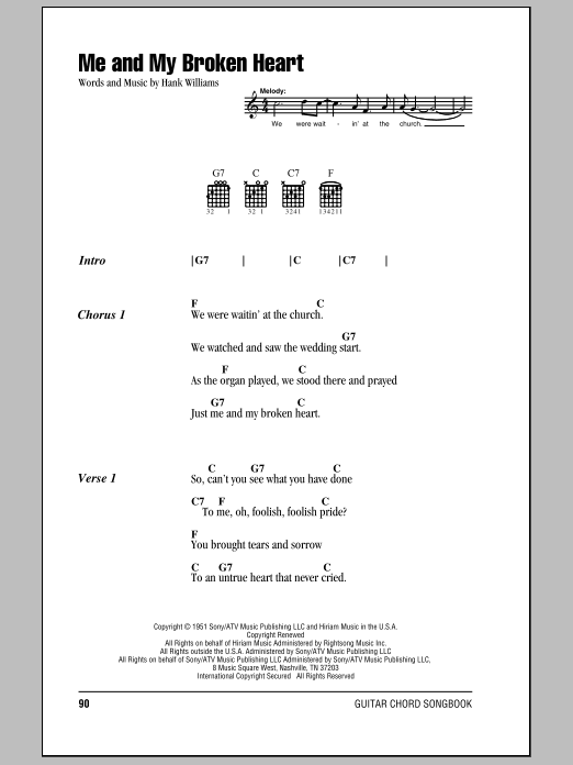 Hank Williams Me And My Broken Heart sheet music notes and chords arranged for Piano, Vocal & Guitar Chords (Right-Hand Melody)