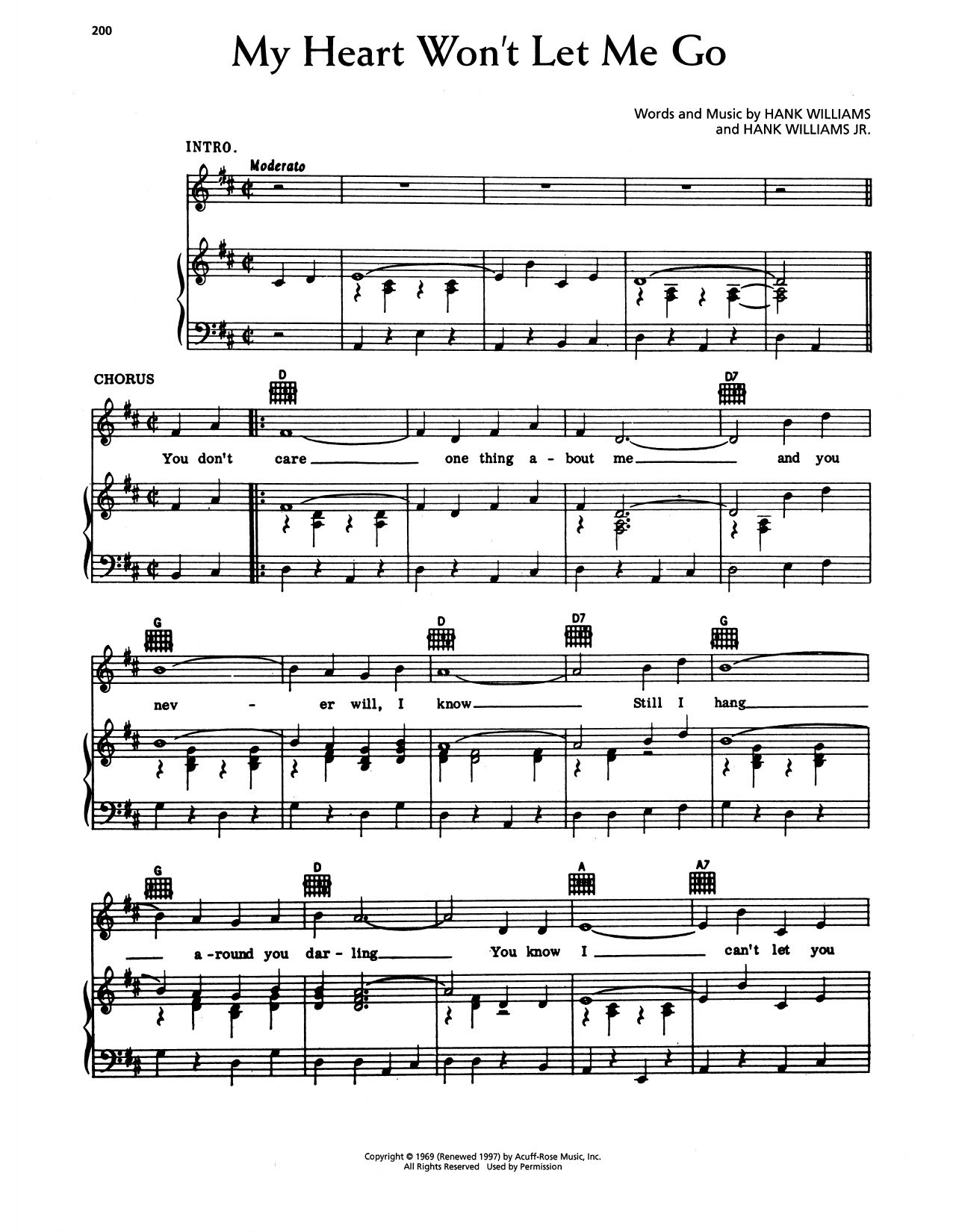 Hank Williams My Heart Won't Let Me Go sheet music notes and chords arranged for Piano, Vocal & Guitar Chords (Right-Hand Melody)