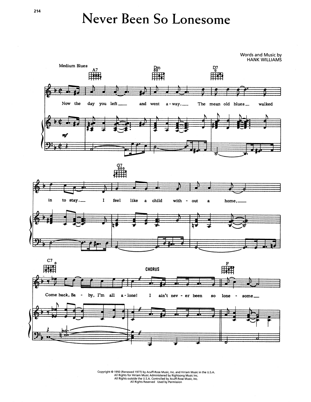 Hank Williams Never Been So Lonesome sheet music notes and chords arranged for Piano, Vocal & Guitar Chords (Right-Hand Melody)