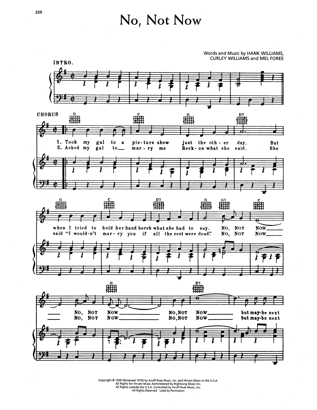 Hank Williams No, Not Now sheet music notes and chords arranged for Piano, Vocal & Guitar Chords (Right-Hand Melody)