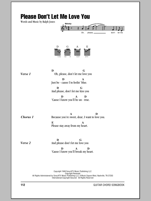 Hank Williams Please Don't Let Me Love You sheet music notes and chords arranged for Guitar Chords/Lyrics