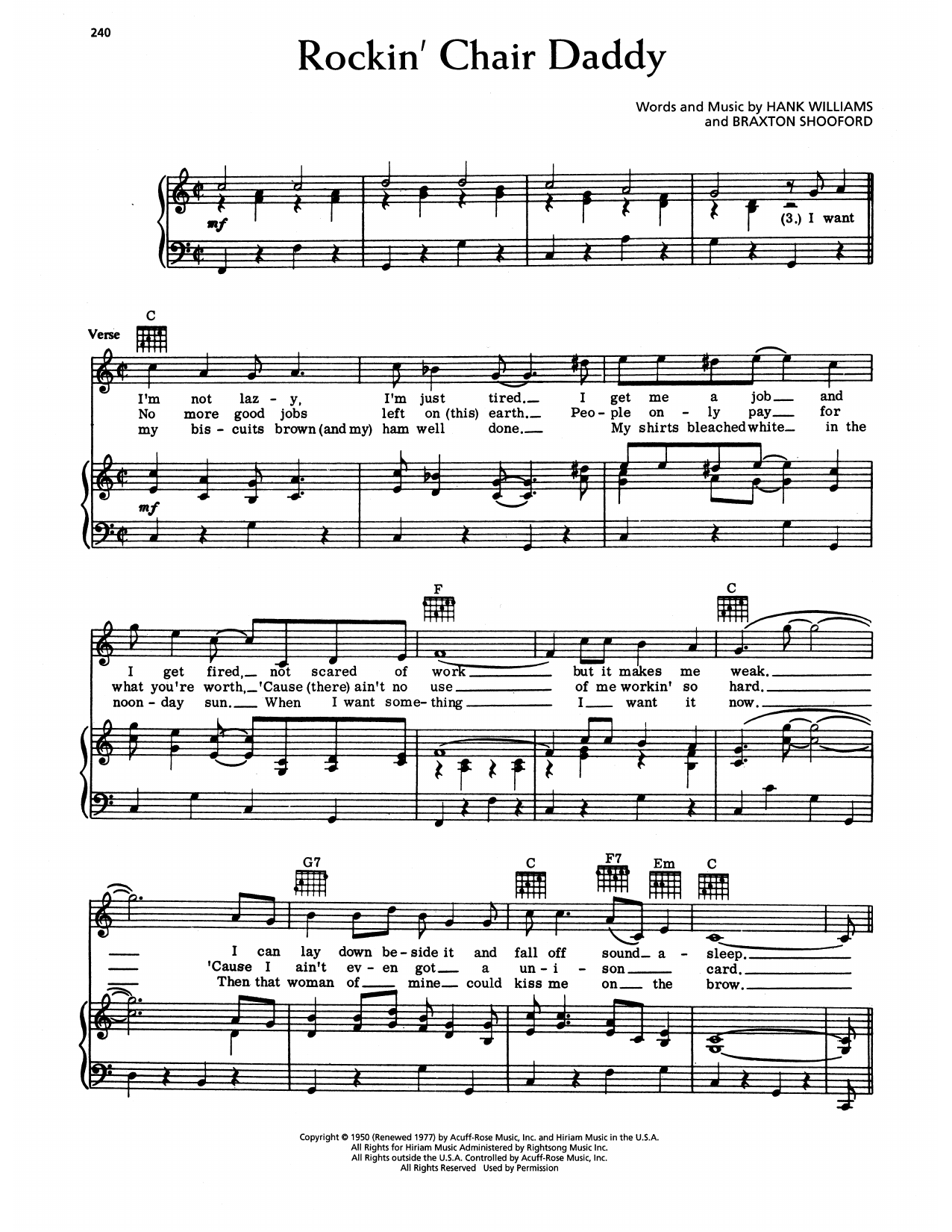 Hank Williams Rockin' Chair Daddy sheet music notes and chords arranged for Piano, Vocal & Guitar Chords (Right-Hand Melody)