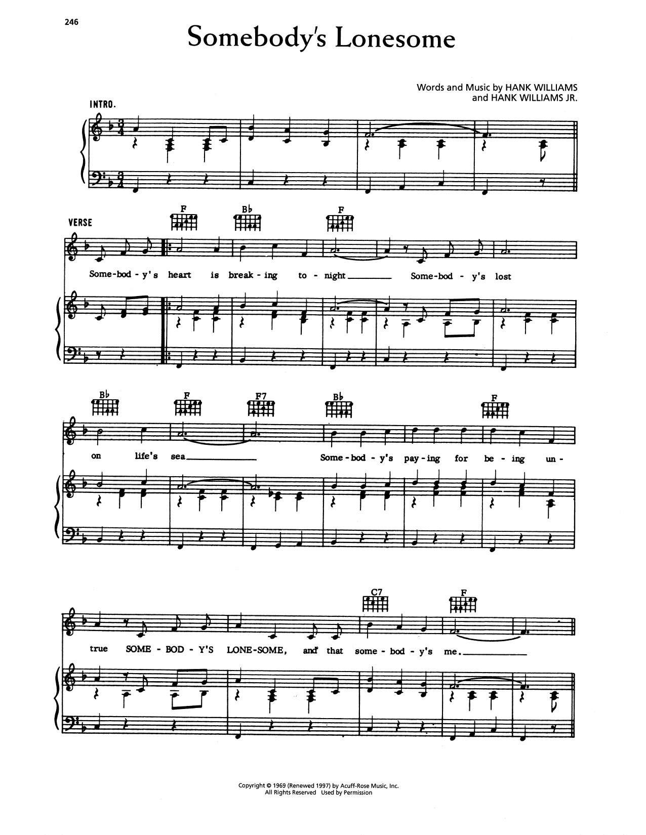 Hank Williams Somebody's Lonesome sheet music notes and chords arranged for Piano, Vocal & Guitar Chords (Right-Hand Melody)
