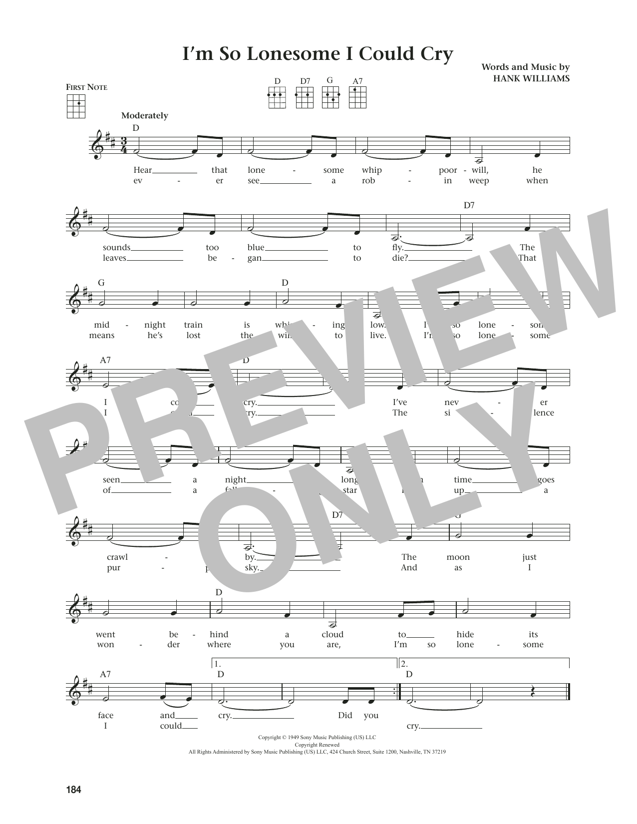 Hank Williams, Sr. I'm So Lonesome I Could Cry (from The Daily Ukulele) (arr. Jim Beloff) sheet music notes and chords arranged for Ukulele