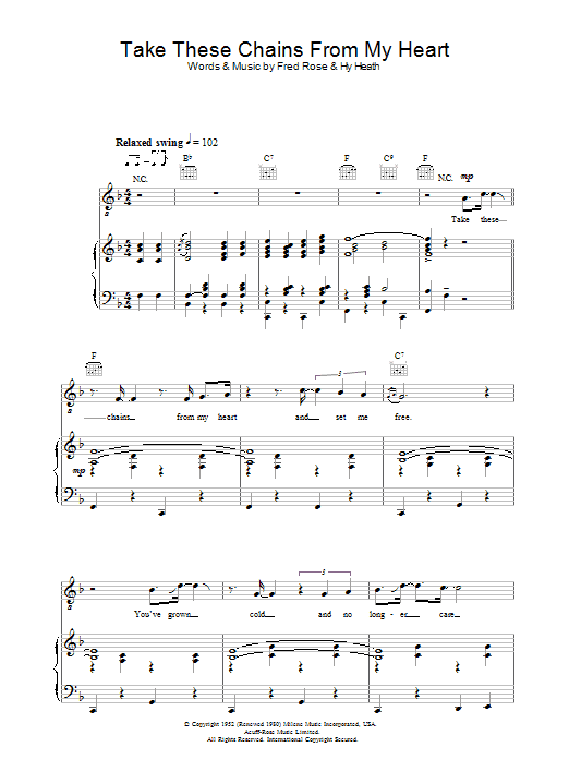 Hank Williams Take These Chains From My Heart sheet music notes and chords arranged for Ukulele