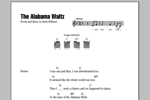Hank Williams The Alabama Waltz sheet music notes and chords arranged for Piano, Vocal & Guitar Chords (Right-Hand Melody)