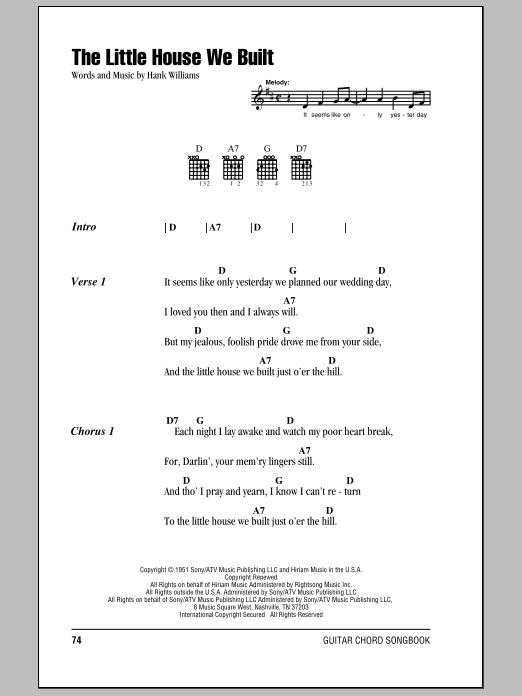 Hank Williams The Little House We Built sheet music notes and chords arranged for Piano, Vocal & Guitar Chords (Right-Hand Melody)
