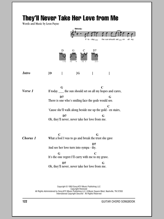 Hank Williams They'll Never Take Her Love From Me sheet music notes and chords arranged for Guitar Chords/Lyrics