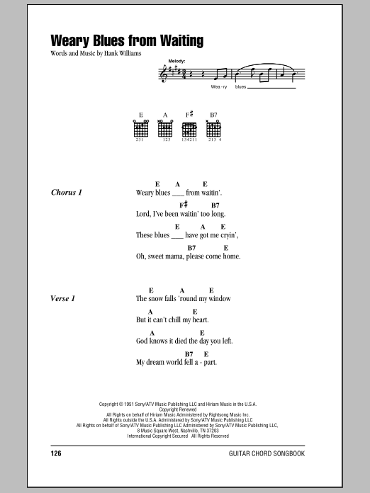 Hank Williams Weary Blues From Waiting sheet music notes and chords arranged for Guitar Chords/Lyrics