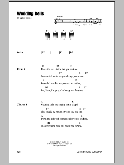 Hank Williams Wedding Bells sheet music notes and chords arranged for Guitar Chords/Lyrics