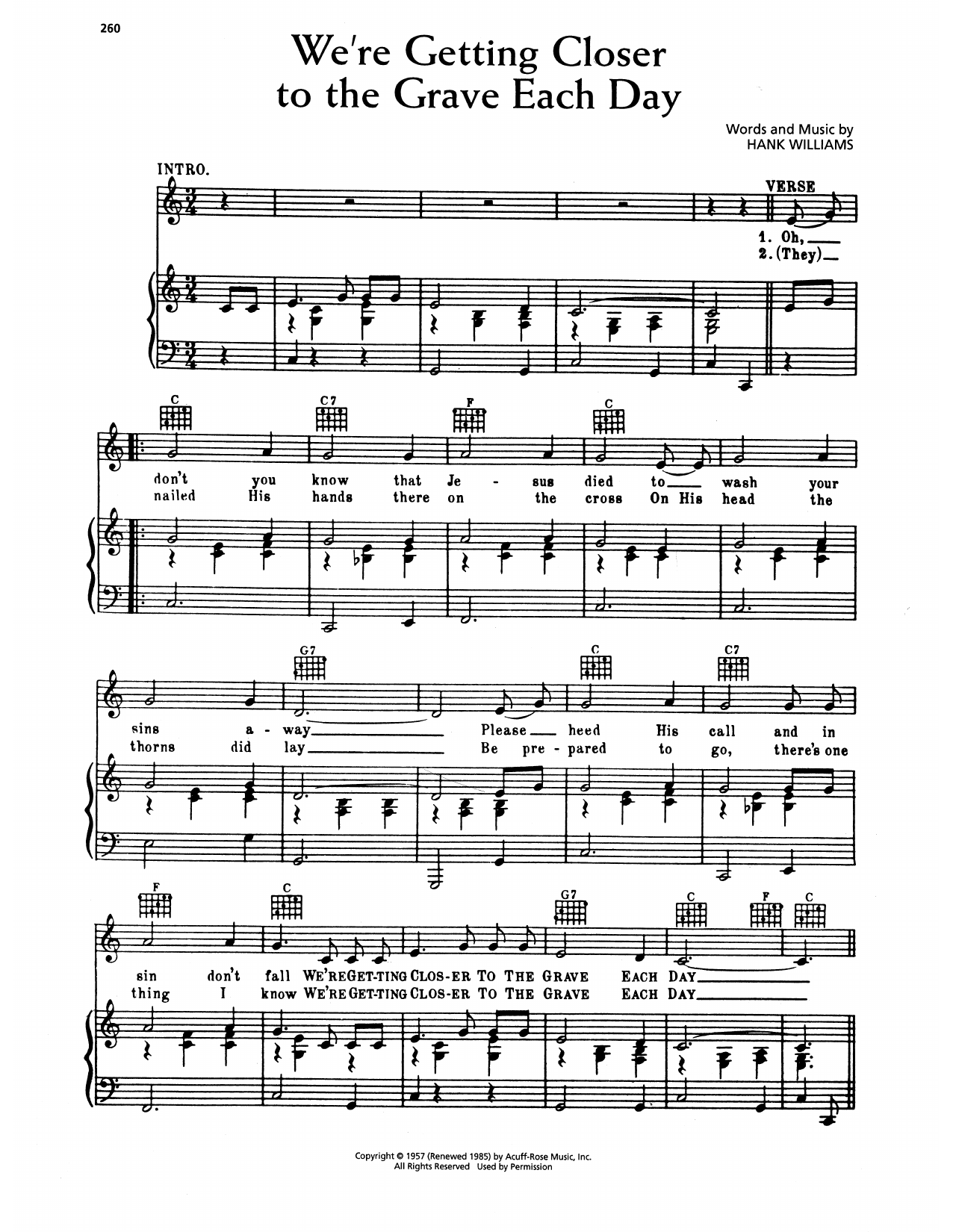 Hank Williams We're Getting Closer To The Grave Each Day sheet music notes and chords arranged for Piano, Vocal & Guitar Chords (Right-Hand Melody)