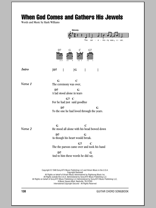 Hank Williams When God Comes And Gathers His Jewels sheet music notes and chords arranged for Guitar Chords/Lyrics