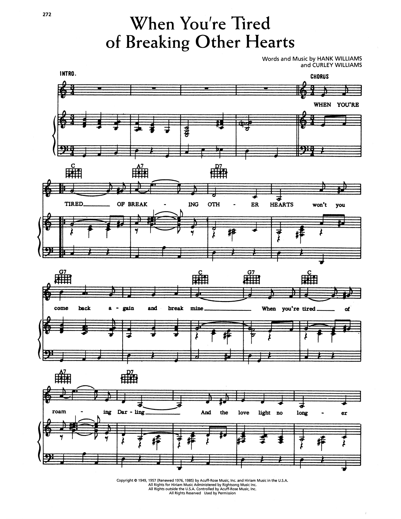 Hank Williams When You're Tired Of Breaking Other Hearts sheet music notes and chords arranged for Piano, Vocal & Guitar Chords (Right-Hand Melody)