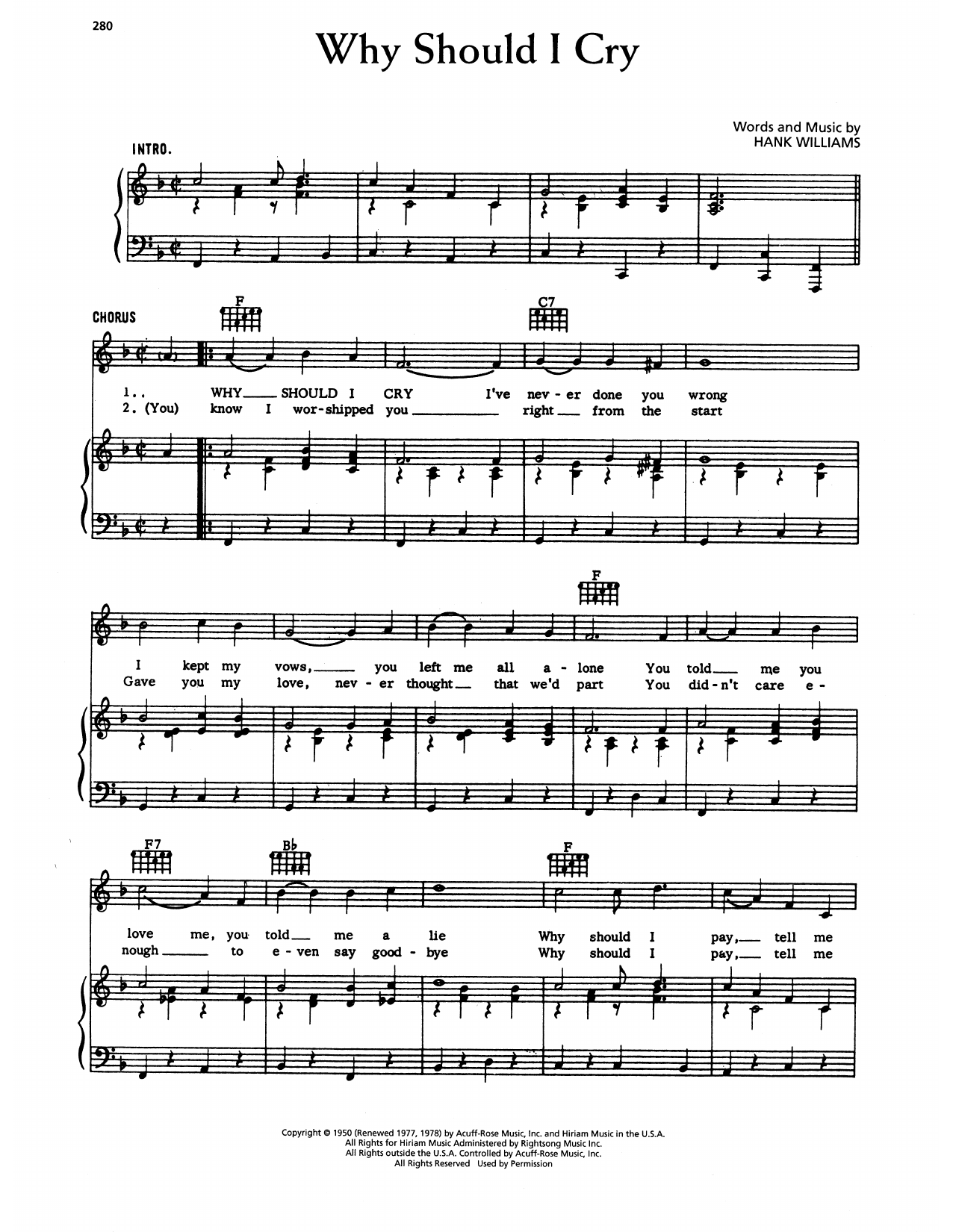 Hank Williams Why Should I Cry sheet music notes and chords arranged for Piano, Vocal & Guitar Chords (Right-Hand Melody)