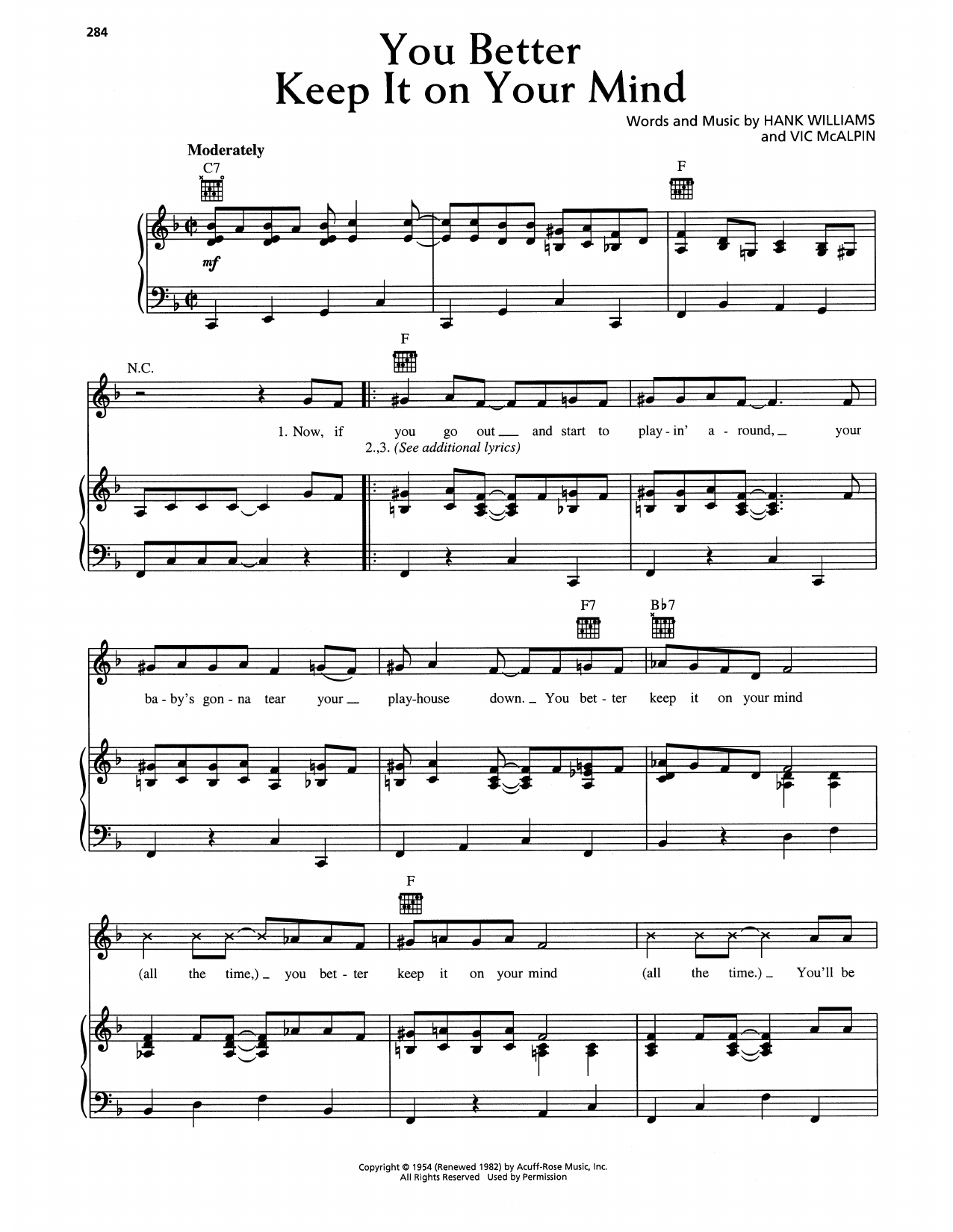 Hank Williams You Better Keep It On Your Mind sheet music notes and chords arranged for Piano, Vocal & Guitar Chords (Right-Hand Melody)