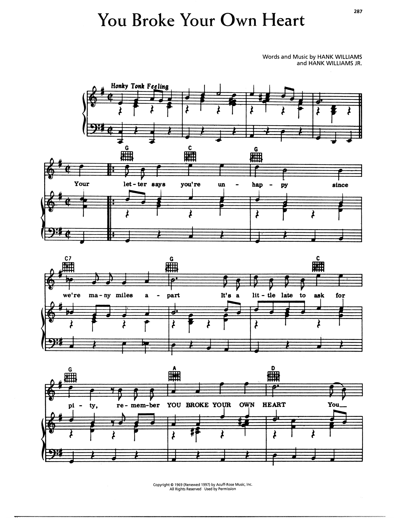 Hank Williams You Broke Your Own Heart sheet music notes and chords arranged for Piano, Vocal & Guitar Chords (Right-Hand Melody)