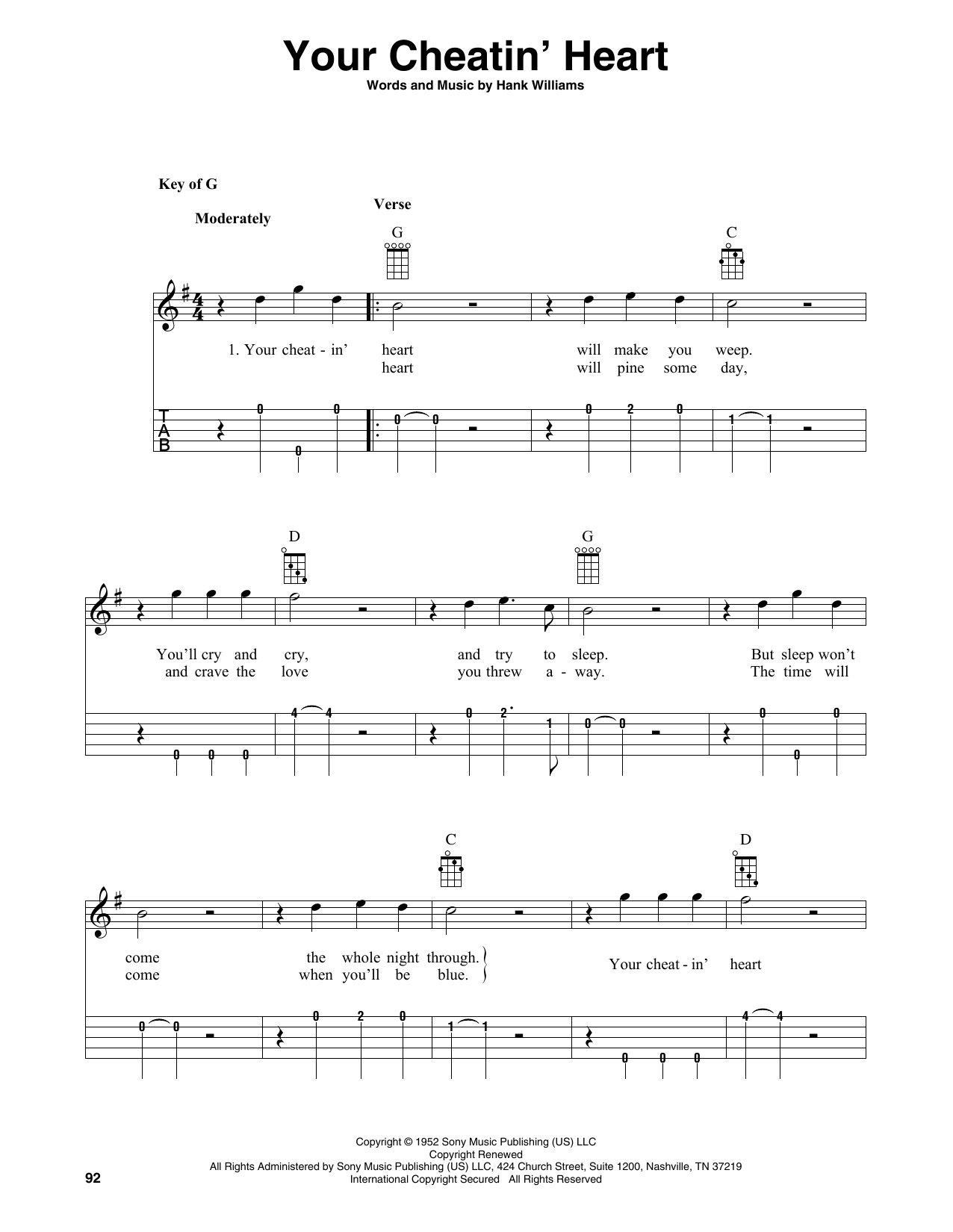 Hank Williams Your Cheatin' Heart (arr. Fred Sokolow) sheet music notes and chords arranged for Banjo Tab